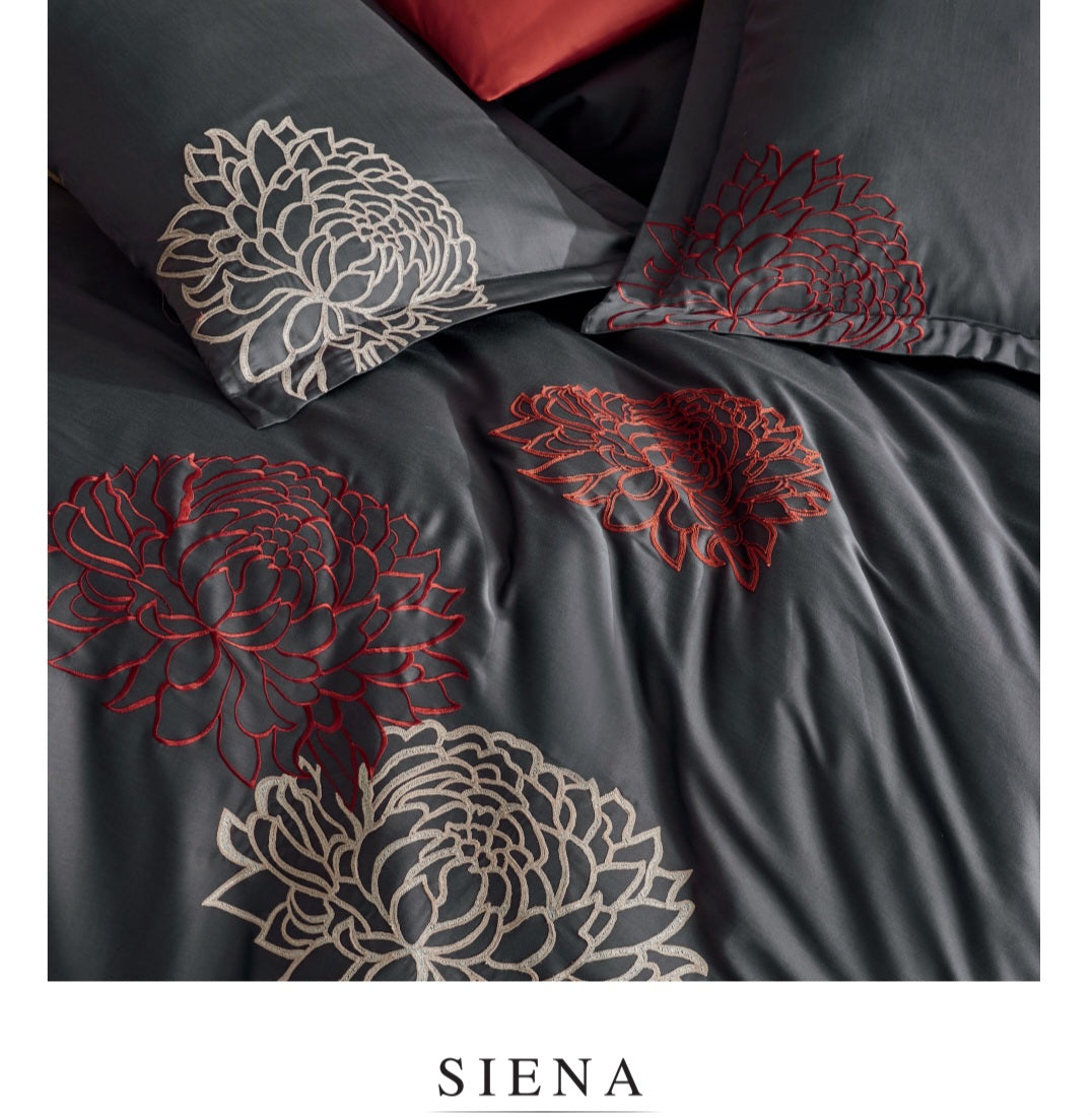 SIENNA gray - Cotton Satin Embroidered Duvet Cover Set Double