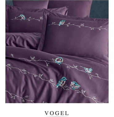 Vogel murdum - Cotton Satin Embroidered Duvet Cover Set Double