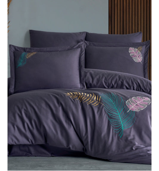 Talia murdum - Cotton Satin Embroidered Duvet Cover Set Double