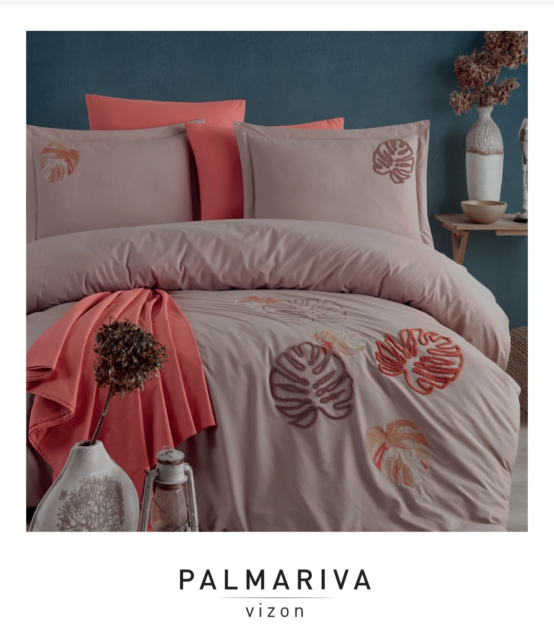 Poplin Double size 3d Embroidered Duvet Cover Set Palmariva vison