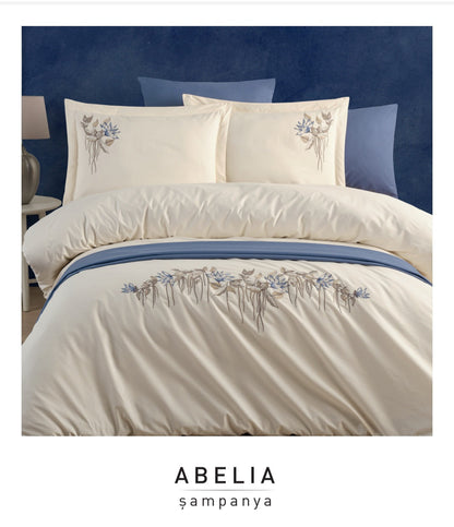 Poplin Double size 3d Embroidered Duvet Cover Set ABELIA champagne