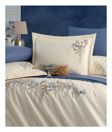 Poplin Double size 3d Embroidered Duvet Cover Set ABELIA champagne