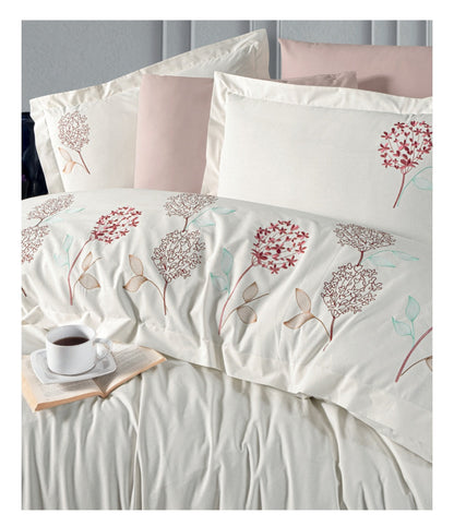 Poplin Double size 3d Embroidered Duvet Cover Set CAMELIA Ecru
