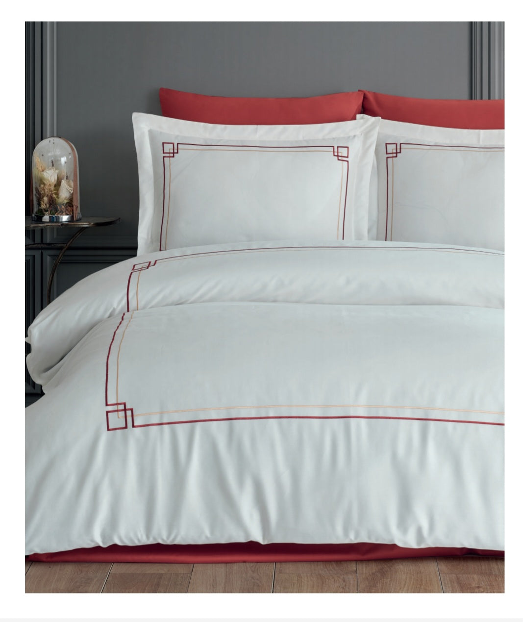 Poem Krem - Cotton Satin Embroidered Duvet Cover Set Double