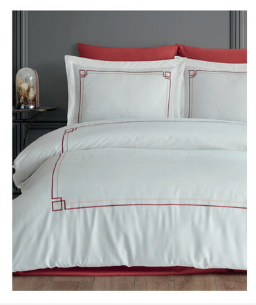 Poem Krem - Cotton Satin Embroidered Duvet Cover Set Double