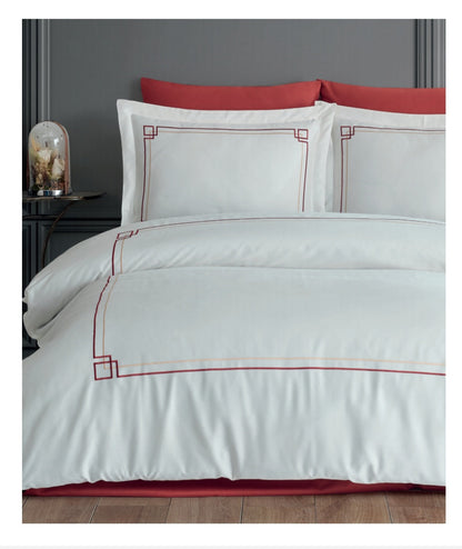 Poem Krem - Cotton Satin Embroidered Duvet Cover Set Double