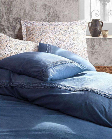 Vintage Duvet Cover Set BLUE 6 pcs