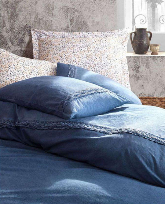 Vintage Duvet Cover Set BLUE 6 pcs