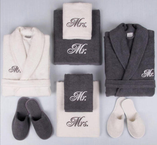 Bathrobe set mr & mrs 8 pcs