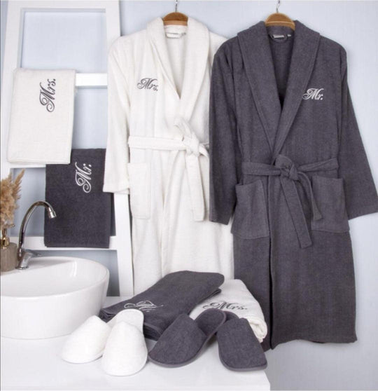 8 pcs Embroidered Bathrobe set 100% cotton