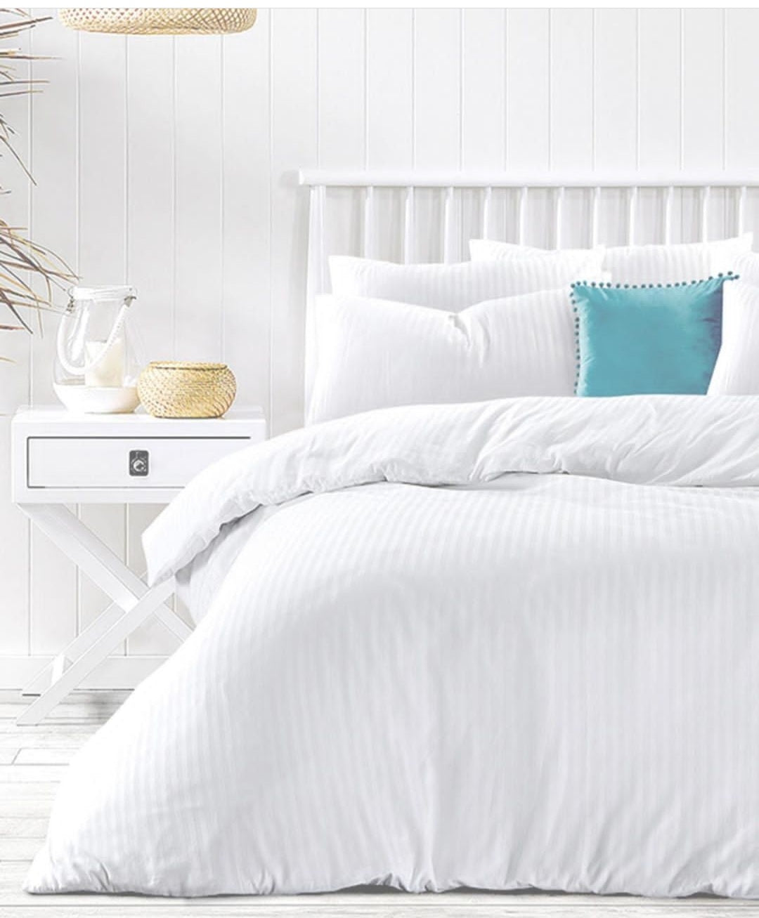 Stripe Satin Cotton Duvet Cover Set White