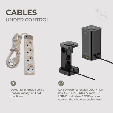 Tower Extension Cord (4 Outlets, 4 USB Ports, & Wireless Charger)