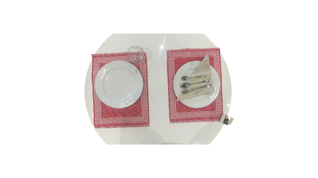 Set of 2 Red Table Placement with White Design - 33x45cm