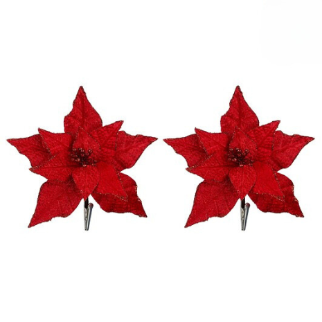 Set of 2 Red Christmas Flower Clips