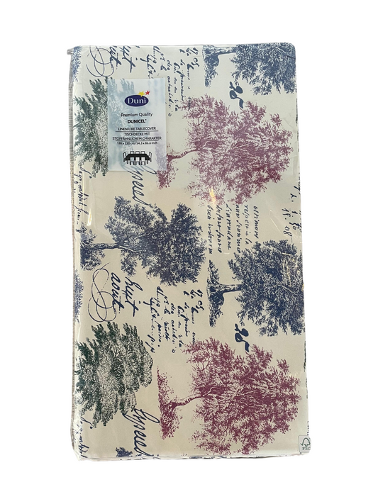 Premium Linen-like Throwable Tablecloth with Colorful Trees Design - 138x220 cm