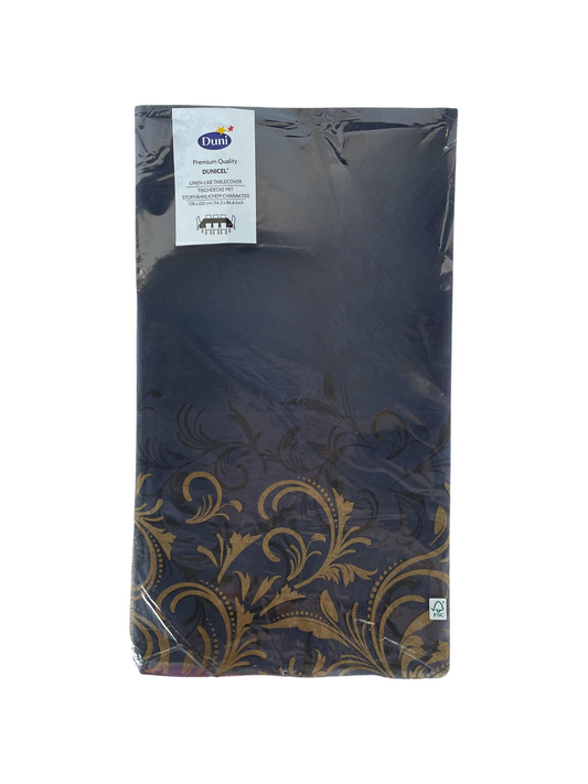 Premium Linen-like Throwable Tablecloth Black-Blue with Design - 138x220 cm