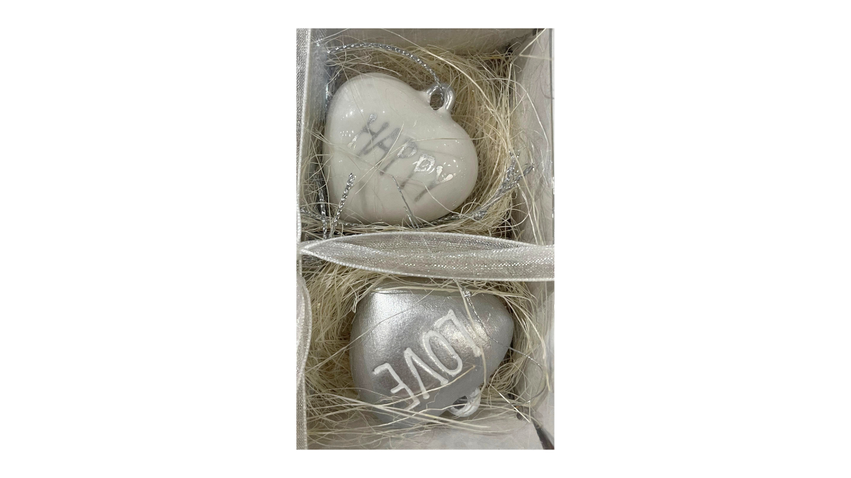 Set of 4 Ceramic Heart Shaped Ornaments