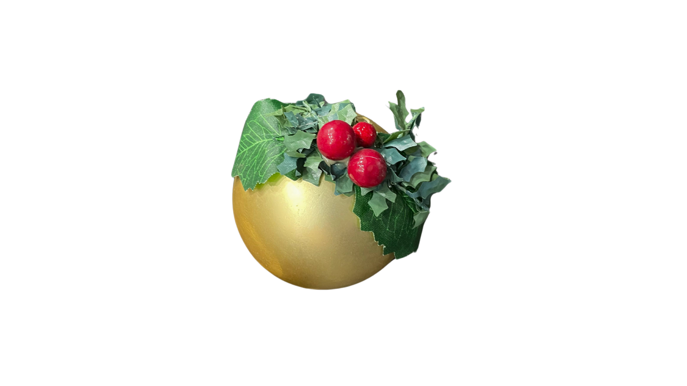 Set of 3 Gold Christmas Ornaments with Mistletoe