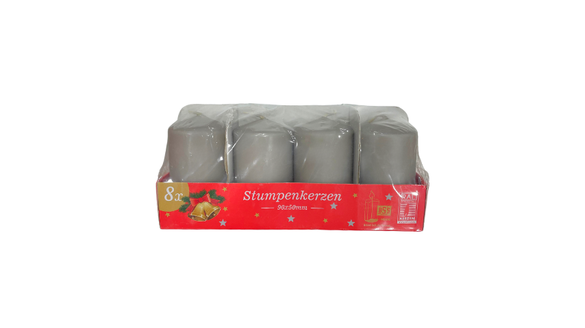 Set of 8 Christmas Candles - Grey