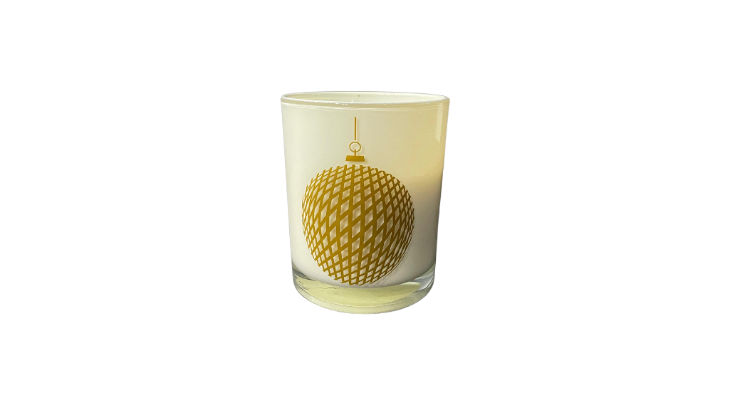 Glass Christmas Candle White with Ornaments Design
