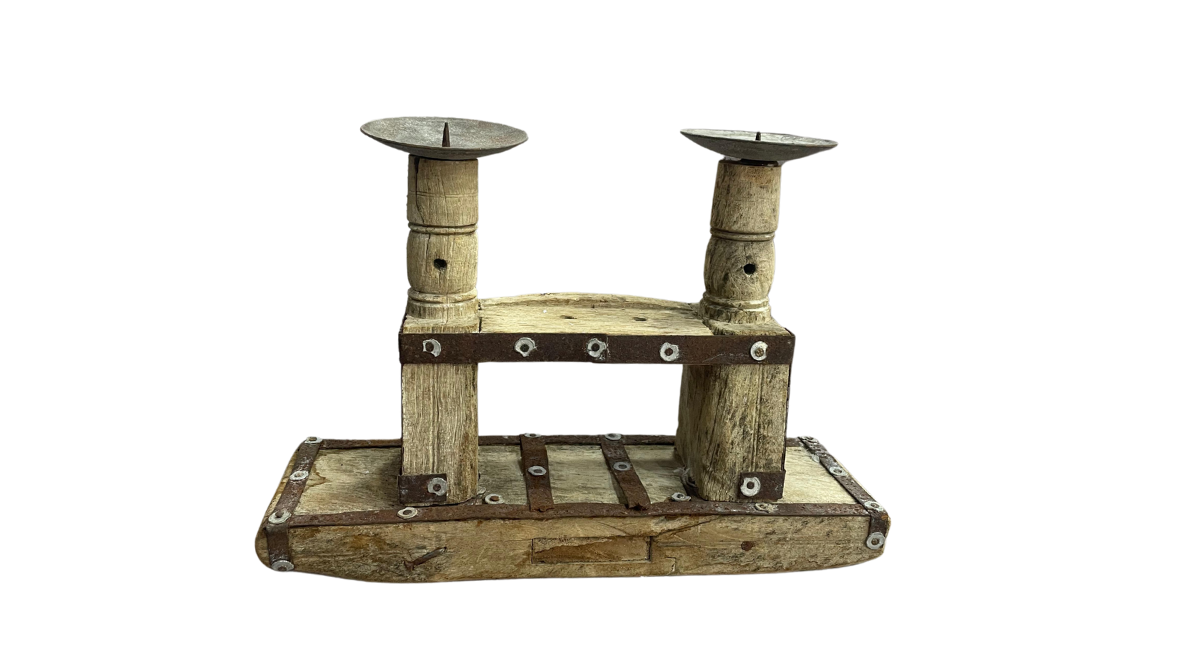 Candle Holder Wood and Steel Large