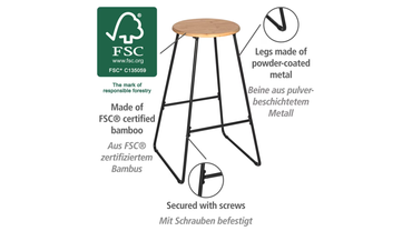 Loft steel bar stool with solid bamboo seat by Wenko