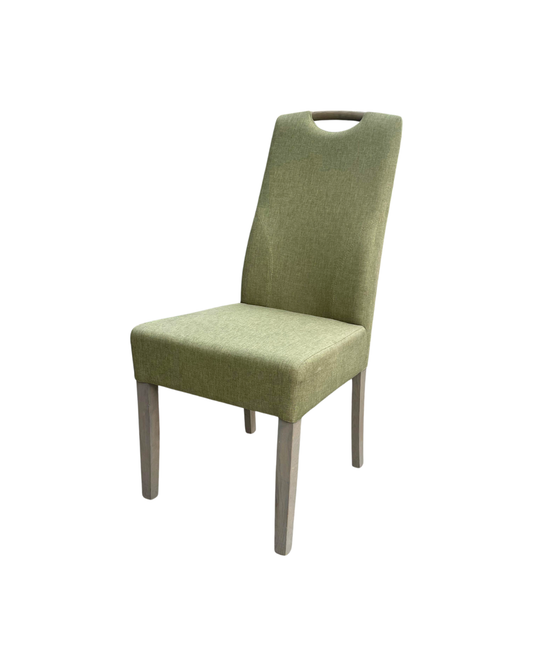 Green Textile Chair with Wooden Legs (displayed)