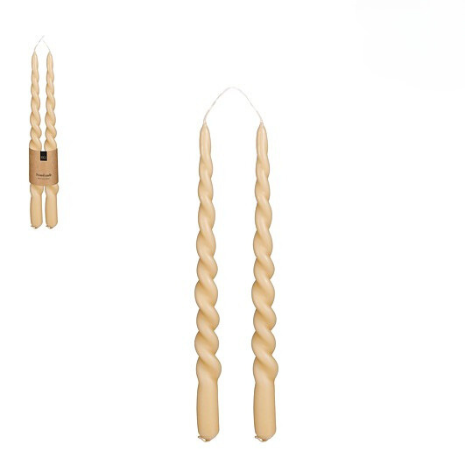 Set of 2 Tall Twisted Candles - Beige