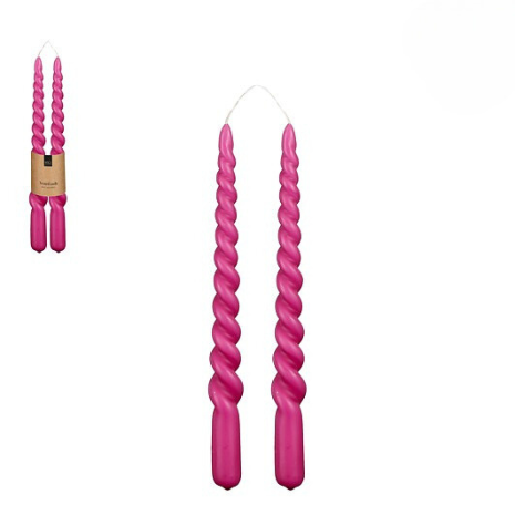 Set of 2 Tall Twisted Candles - Hot Pink