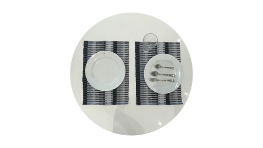 Set of 2 Table Placement Grey, White Black Striped Design - 33x45cm