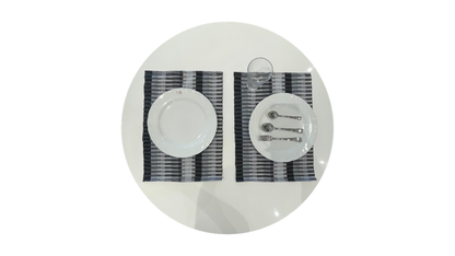 Set of 2 Table Placement Grey, White Black Striped Design – 33x45cm