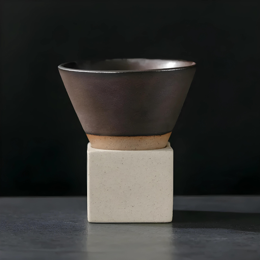 Handmade Ceramic Cone Espresso Cup with Base 90ml Brown