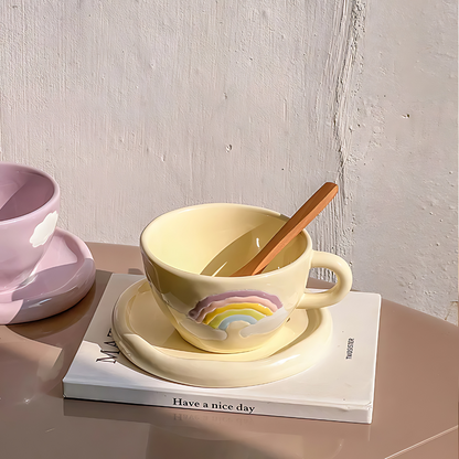 Hand-painted Rainbow Ceramic Coffee Mug 250ML(Yellow)