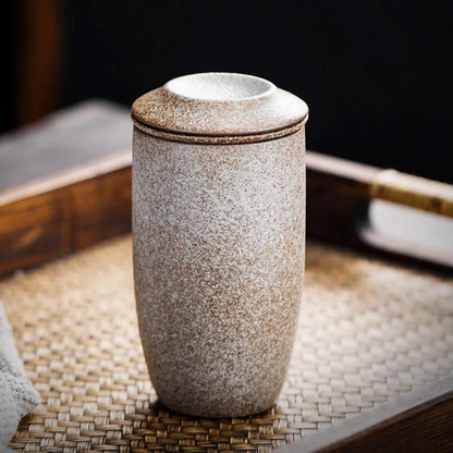 Japanese Style Stoneware Filter Tea Cup With Lid 225Ml(