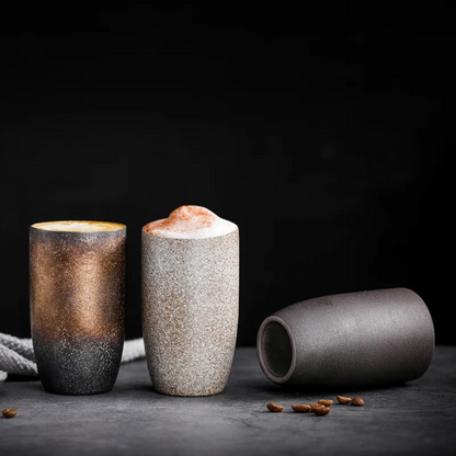 Japanese Style Stoneware Filter Tea Cup With Lid 225Ml (Brown)
