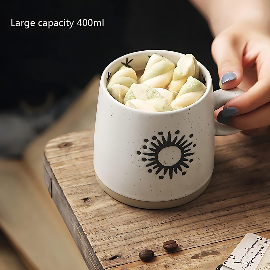 Handmade Japanese Style Stoneware Mug 400ml (Sun & Moon 2 Sides)