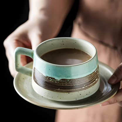 Elegant 250ml Retro Stoneware Cup and Saucer