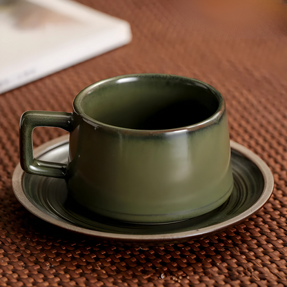 Elegant 250ml Retro Stoneware Cup and Saucer