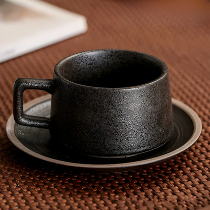 Elegant 250ml Retro Stoneware Cup and Saucer