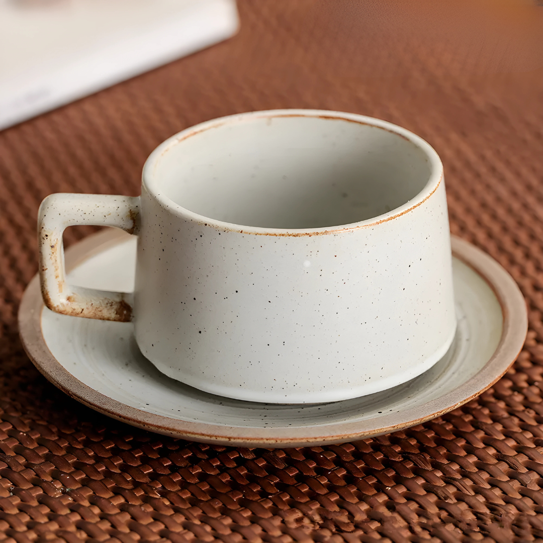 Elegant 250ml Retro Stoneware Cup and Saucer