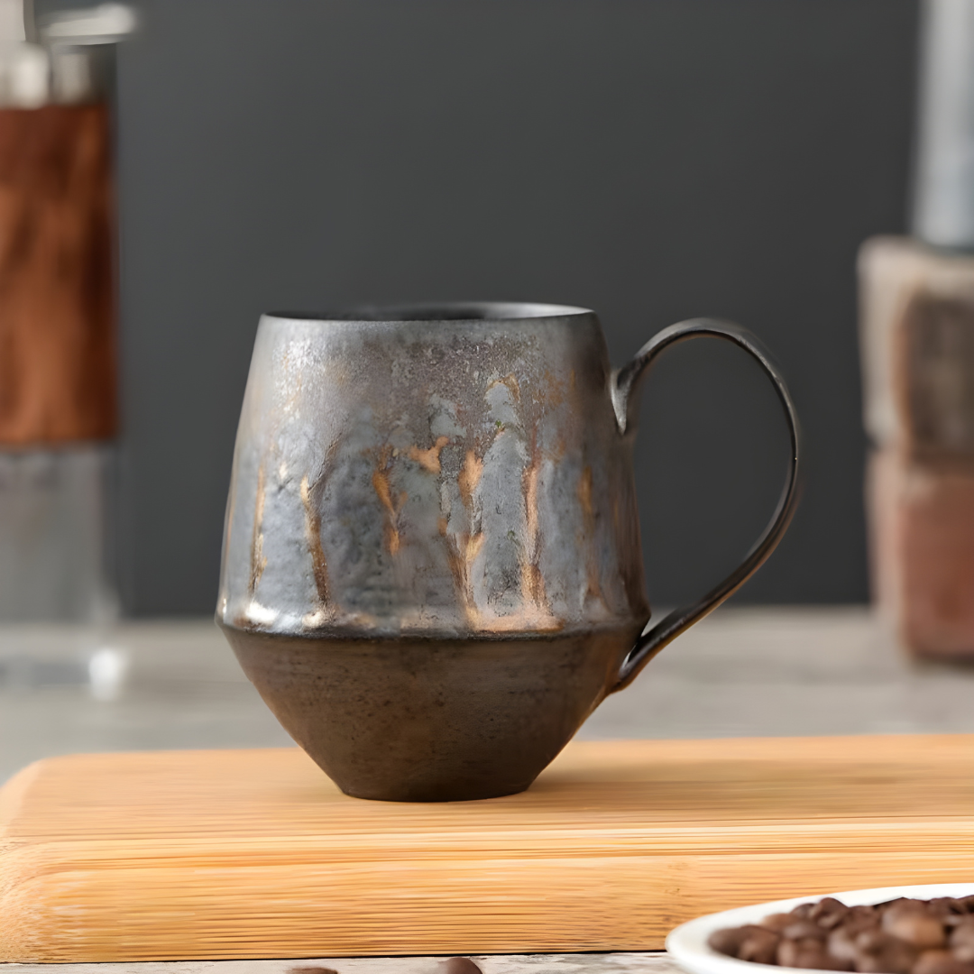 Premium Vintage Rustic Pottery Coffee Mug with Large Handle