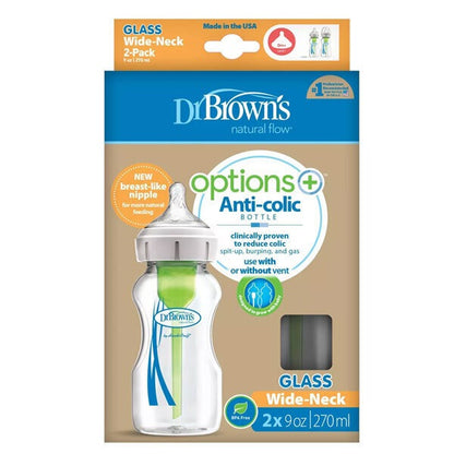 Options+ Anti-Colic Glass Wide Neck Baby Bottles