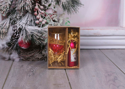 Christmas Ornament Wine Bottle and Glass - Hot Red