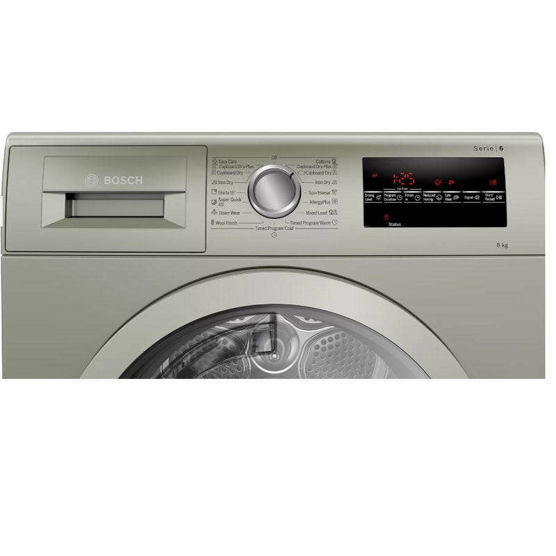 Bosch WTG8641XME Serie6 condenser tumble dryer 8 kg silver inox