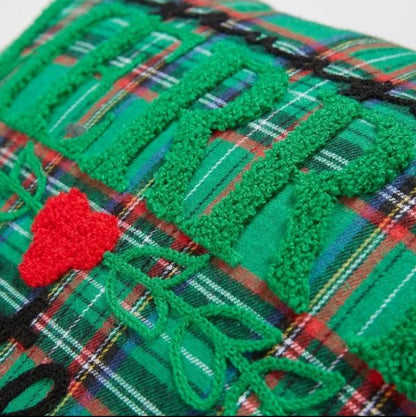 1-Piece Christmas Pillow Embroidery Plaid