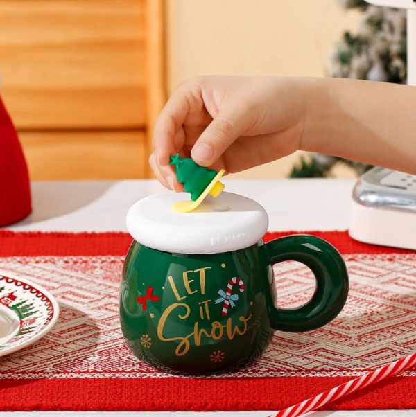 Christmas Santa Claus Ceramic Cup with Silicone Cup Lid and Straw