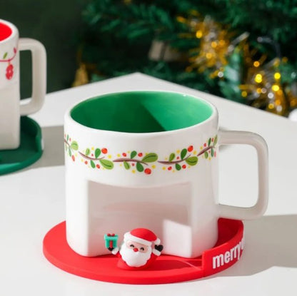 Christmas Santa Claus Ceramic Cup with Silicone Cup Lid