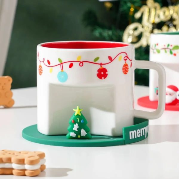 Christmas Santa Claus Ceramic Cup with Silicone Cup Lid