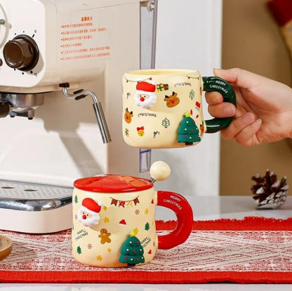 Christmas Ceramic Cup with Lid & Magnetic Santa Claus