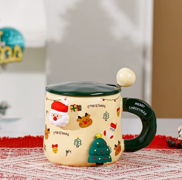 Christmas Ceramic Cup with Lid & Magnetic Santa Claus